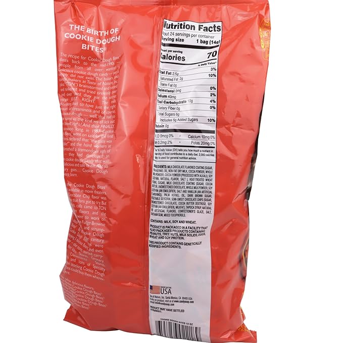 Halloween Chocolate Chip Cookie Dough Bites, 24 Individual Pouches, Perfect Trick or Treat Pass Out Candy, 12 Ounces