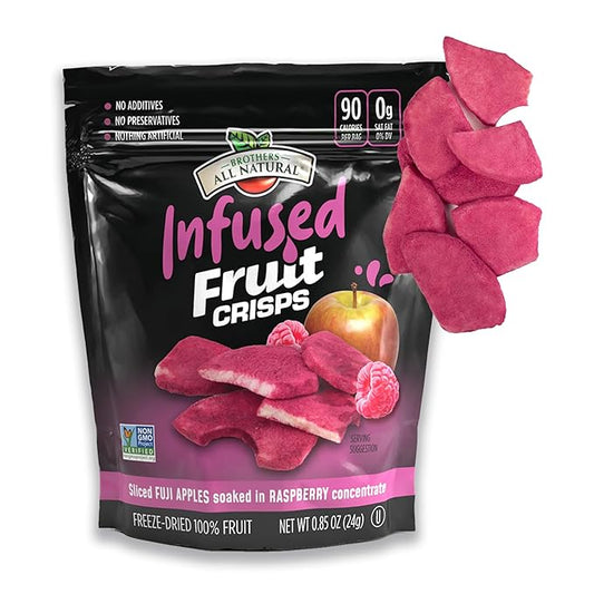 Brothers All Natural Infused Freeze Dried Fruit Crisps, Fuji Apple Infused with Raspberry, 0.85 Oz (Pack of 8), Made with 100% Fruit, Gluten Free, Soy Free, Vegan, Heathy Snack, Resealable Pouch