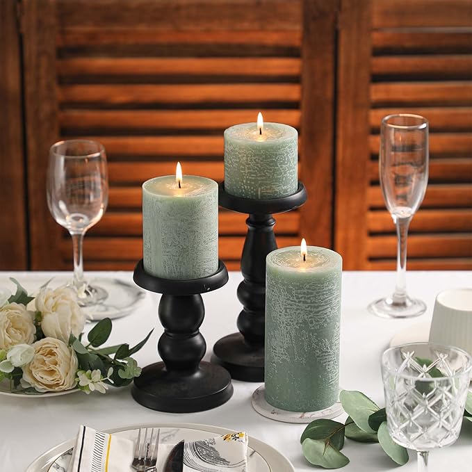 3x6 Inch Sage Green Pillar Candles Set of 3 - Unscented Spring, Long Clean Burning, Large Smokeless Dripless for Home Decor, Dinner Table, Bathroom, Rustic Decor