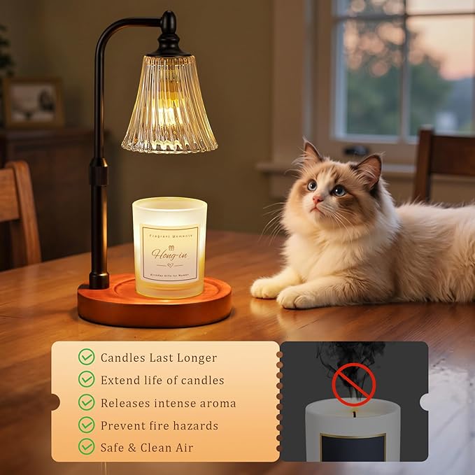 Black Walnut Candle Warmer Lamp with Timer Dimmable,Birthday Gifts for Women,Adjustable Height Wax Melt Warmer for Jar Candles,House Warming Gifts New Home,Ideal for Office,Bedroom Home Decor