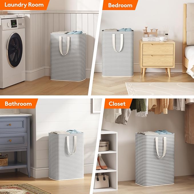 Lifewit Laundry Hamper Large Collapsible Laundry Baskets, Freestanding Waterproof Clothes Hamper with Easy Carry Handles in Laundry Room Bedroom Bathroom College Dorm for Adults, Gray, 2 x 65L