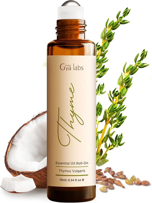 Gya Labs Thyme Essential Oil Roll On - 0.34 Fl Oz - Travel Size Roller for Camping, Skin, Aromatherapy Relief, Convenience