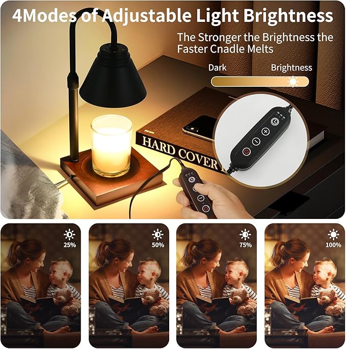 Candle Warmer Lamp with Timer Adjustable Height,Dimmable Candle Warmer for New Home Decor,Wax Warmer Lamp for Jar Candles with 2 Bulbs for Women Gift and House Warming Gift,Black