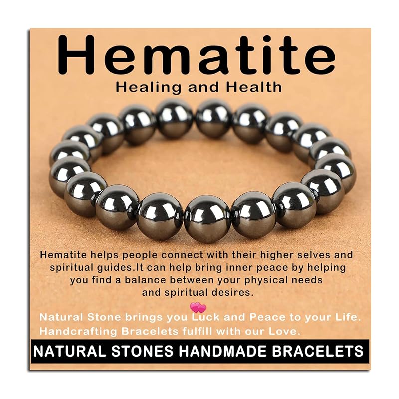 AD Beads Handmade Gemstone Stretch Elastic Bracelet Crystal Healing Reiki Nature's Beauty and Spiritual Essence Unisex (10mm, Hematite (Healing and Health))
