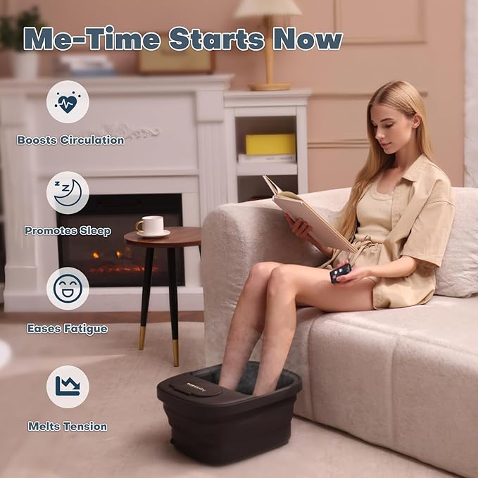 Collapsible Foot Bath, Foot Spa Bath Massager with Heat, Bubble, Remote Control, Temperature Control, 3 Pedicure Attachments, Feet Soaking Tub for Stress Relief