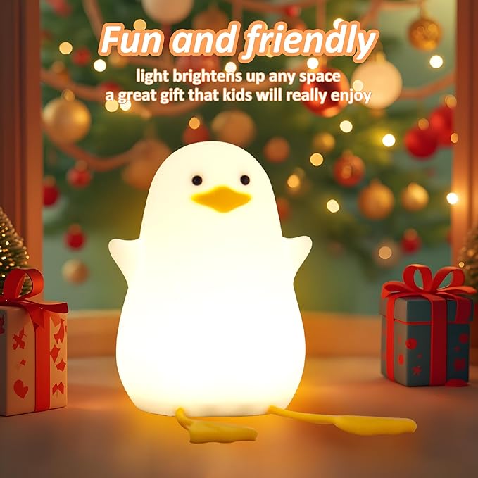 Duck Night Light for Kids, Cute Benson Ducks Gifts, Squishy Touch Silicone Animal Nursery Bedside Lamp Goose Gifts, Dimmer & Rechargeable, Birthday Gifts for Boys Girls Women Teens