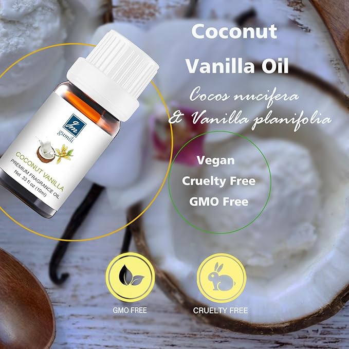 Coconut Vanilla Perfume - Pure Organic Scent for for Aromatherapy, Diffusers, Spray, Skin & Hair Care, Massage, DIY Candles & Soap - 10mL