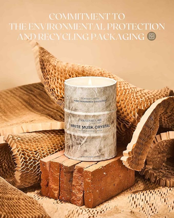 M&SENSE White Musk Scented Candles Natural Non Toxic, Aromatherapy Candle for Stress Relief Meditation Relaxing, Housewarming Gifts for Women Men, 11.3oz 70 Hour Long Burning