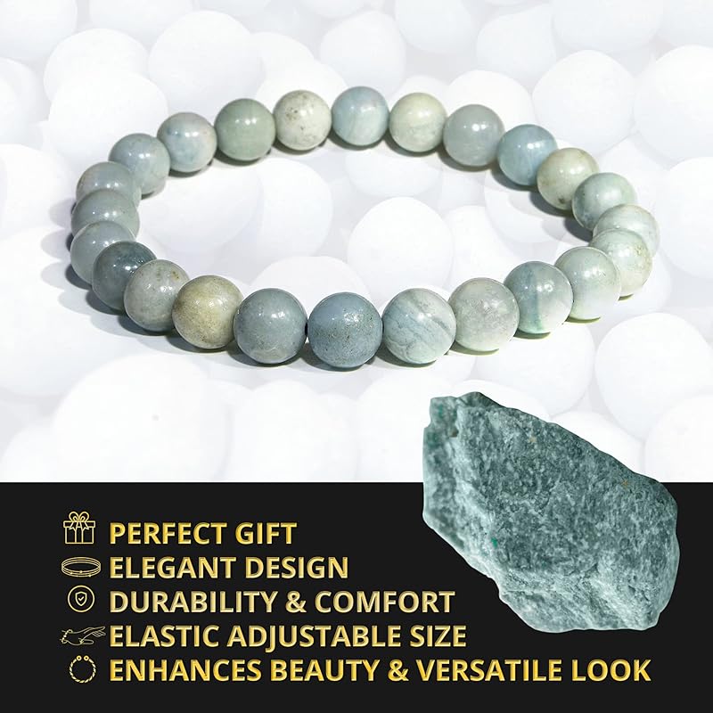 Amazonite Crystal Bracelet – Protection Healing Crystal Bracelet for Women and Men – 8mm Round Beaded Bracelet for Emotional Balance – Adjustable Size Gemstone Bracelet for Attract Good Luck
