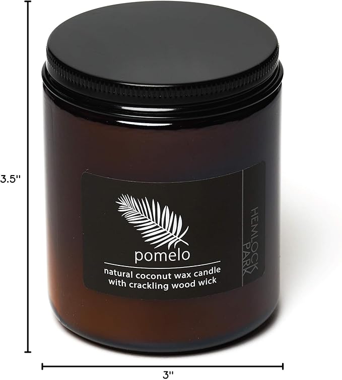 Hemlock Park Crackling Wood Wick Candle Handcrafted with Natural Coconut Wax (Standard 8 oz, Pomelo Citrus)