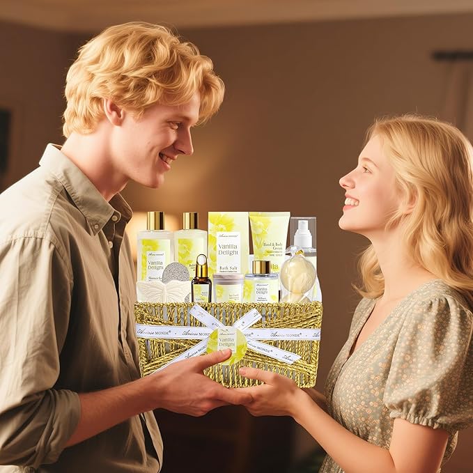 Spa Gifts for Women, 15Pcs Vanilla Rose Women Spa Gift Baskets w/Body Mist, Diffuser, Bath Bomb. Relaxing Bath Sets, Mothers Day Gifts for Mom, Unique Birthday Gift Basket