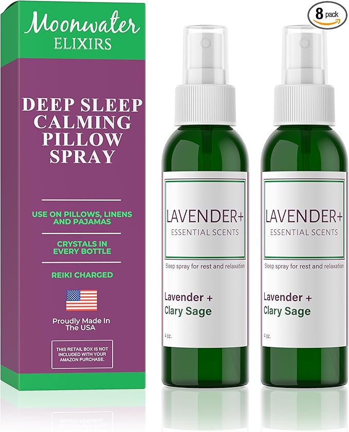 Lavender Sleep Spray for Pillows, Linens & Pajamas – Natural Calming Lavender & Clary Sage Aromatherapy Mist with Amethyst & Reiki Energy. Deep Sleep + Bedtime Relaxation for Adults & Kids. 4 oz (2)