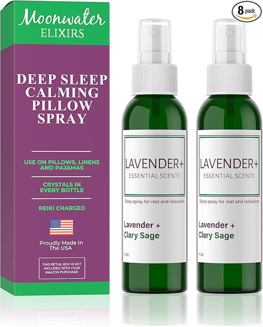 Lavender Sleep Spray for Pillows, Linens & Pajamas – Natural Calming Lavender & Clary Sage Aromatherapy Mist with Amethyst & Reiki Energy. Deep Sleep + Bedtime Relaxation for Adults & Kids. 4 oz (2)