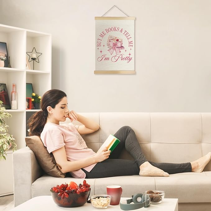 Exqcom Coquette Pink Bow Book Wall Art Poster, Reading Nook Decor, Book Club Decorations, Preppy Girly Pink Bookish Reading Aesthetic Posters for Reading Room Corner Library Classroom, 12x16 Inches