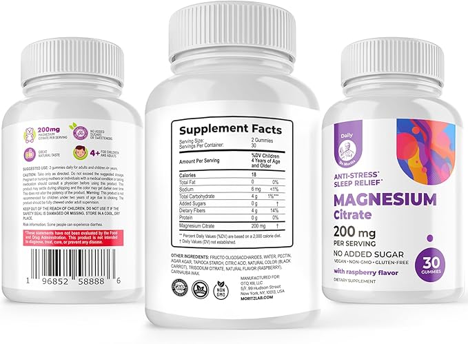 DR. MORITZ Magnesium Citrate Gummies for Adults - Sugar-Free Calm Magnesium Gummies - Supports Cardiovascular Health- Raspberry Flavor - Non-GMO, 200 mg (30 Count)