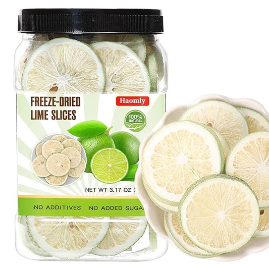 Haomly Freeze Dried Lime Slices,3.17oz(90g),Dehydrated Limes for Cocktails,Tea, Snacking, Baking, Smoothies, Garnishing, and Desserts,100% Natural Dehydrated Limes
