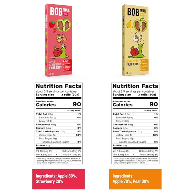 BOB SNAIL Healthy Organic Fruit Snacks for Kids and Adults – 60 Organic Fruit Roll Up with Mango,Pear, Strawberry, Raspberries–Vegan Low-Carb Variety Pack Leather Strips for Kids–Sugar Free Jerky Bars