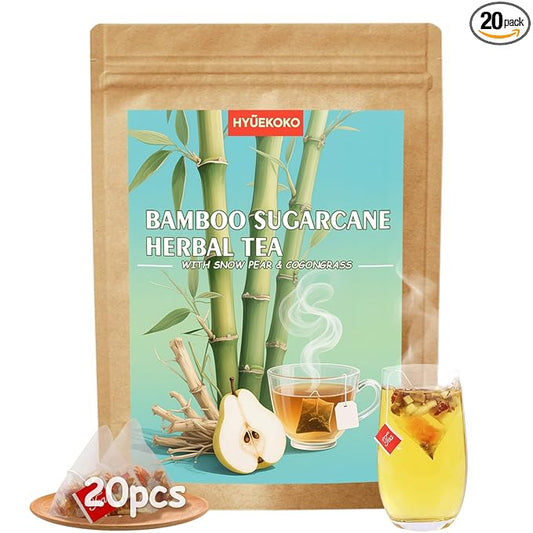 20 Bags Sugarcane Imperata Root Pear Tea, Caffeine-Free Natural Ingredients Herbal Tea Bags, Supports Lung Cleanse, No Additives, Daily Enjoyment Tea for Men & Women