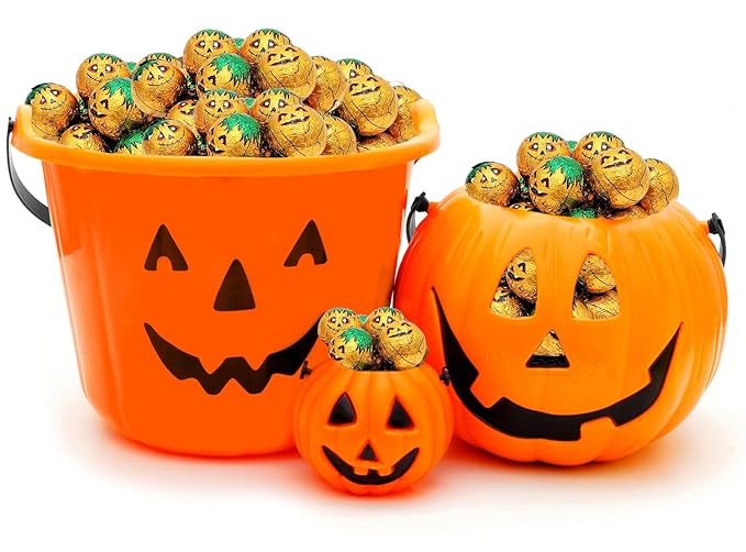 Halloween Double Chocolate Bumpkin Balls, Milk Chocolate Trick-Or-Treat Party Bag Fillers, Individually Wrapped in Multi-color Eye Design Foils, Kosher Certified (2 Pounds)