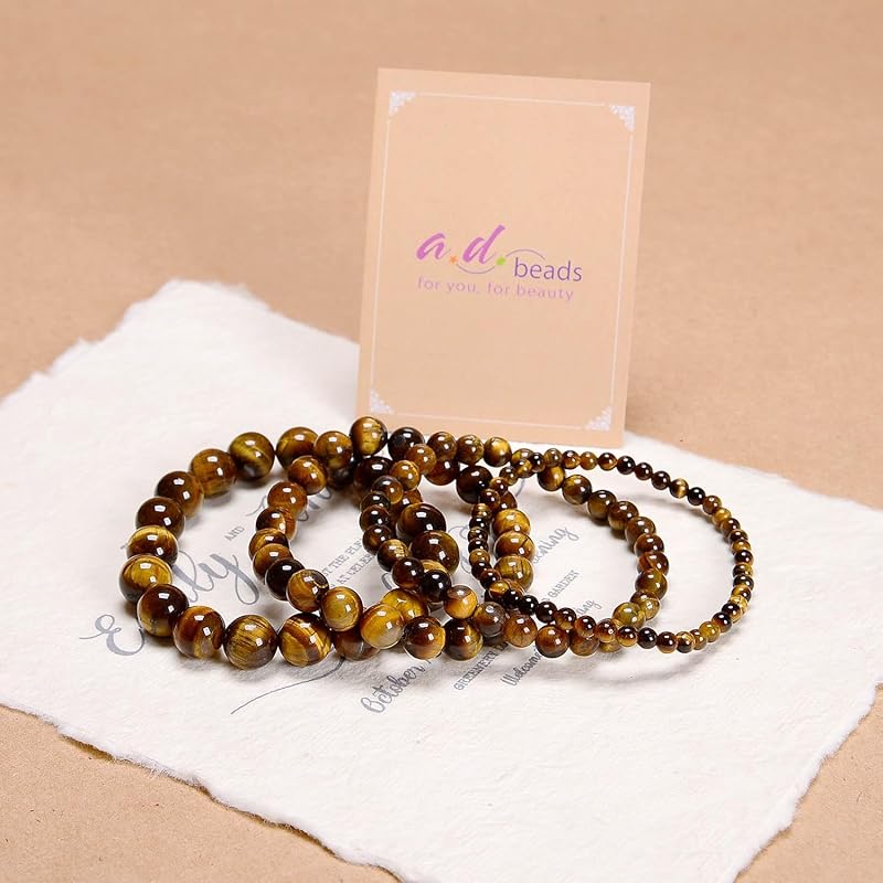 AD Beads Handmade Gemstone Stretch Elastic Bracelet Crystal Healing Reiki Nature's Beauty and Spiritual Essence Unisex (12mm, Yellow Tiger's Eye)