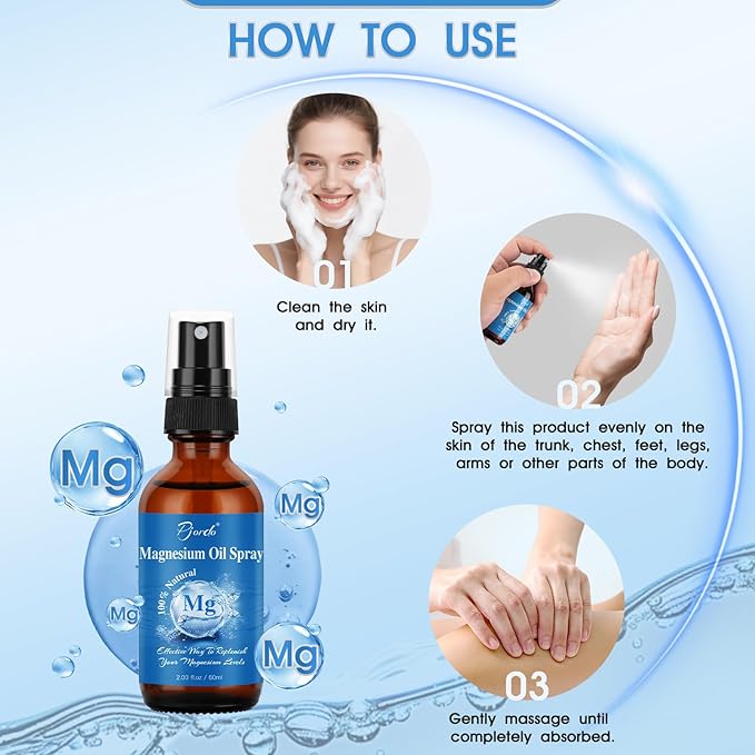 2 Pack Pure Magnesium Oil Spray, 100% Natural Ingredients for Caring Body, Topical Magnesium Spray for Feet & Sleep, Portable Bottle Design, Easy to Absorb and Use