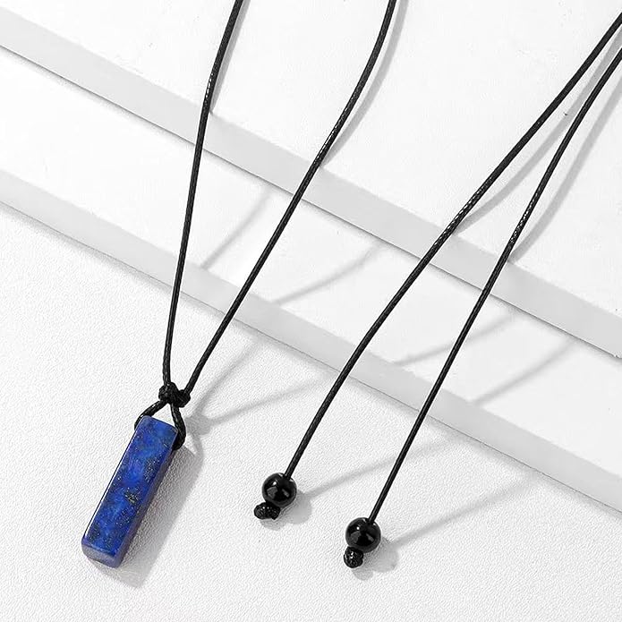 Crystal Necklaces for Women Gemstone Pendant Necklace Adjustable Handmade Black Rope Natural Stone Spiritual Necklace Energy Crystals and Healing Stones Necklace for Men