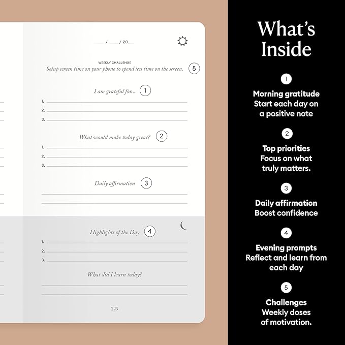 Intelligent Change The Five Minute Journal, Original Daily Gratitude 2025, Reflection & Manifestation for Mindfulness, Undated Daily with Gold Foiling, Plastic-Free, Blue