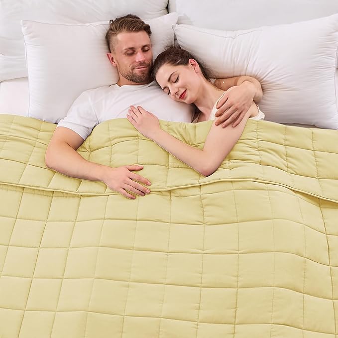 King Size Weighted Blanket for Adults (20 lbs, 80” x 87”, Yellow) Cooling Heavy Blanket for Sleeping Perfect for 190-210 lbs, Breathable Blanket for Adults & Couple All Season, Machine Washable