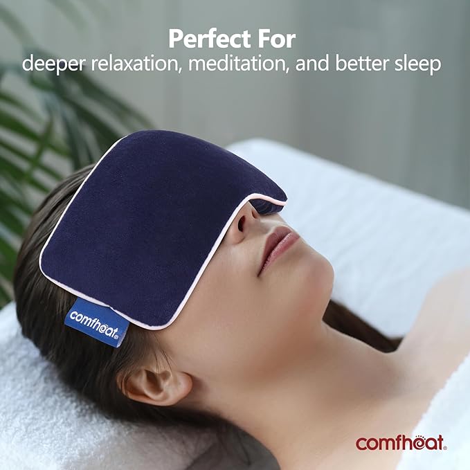 Lavender Weighted Eye Pillow - Soft Plush Removable Cover, Moist Heat & Cold Therapy, Natural Aromatherapy Eye Compress Pillow for Relaxation, Yoga, Meditation, and Sleep, Navy Blue