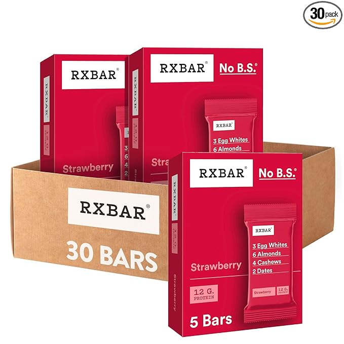 RXBAR Protein Bars, 12g Protein, Gluten Free Snacks, Strawberry (6 Boxes, 30 Bars)