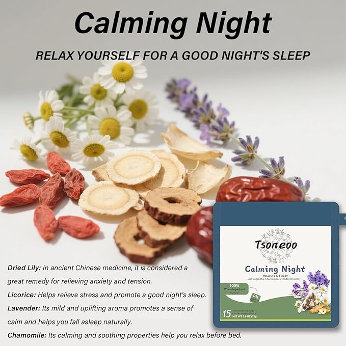 Sleeping Tea for Bedtime Extra Strength with Ashwagandha & Chamomile Lavender, Caffeine-Free Bedtime Time Tea, Calming Herbal Tea for Sleeping, Sleeping tea (1pc)