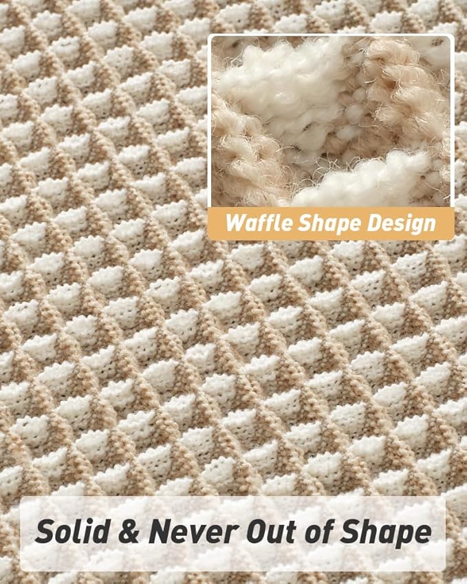 AMOAMI Upgraded Waffle Runner Rug Super Absorbent Non Slip Bath Mats for Bathroom Machine Washable Bathroom Runner Rug with Tassels, Ideal for Hallway Bedroom Laundry Room, 2' x 4', Brown & Cream