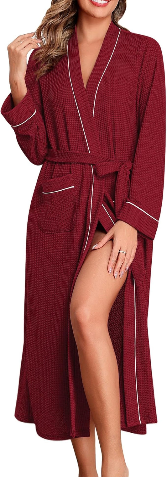 Ekouaer Robes for Women Lightweight Knit Waffle Bathrobe Full Length Kimono Casual Ladies Loungewear
