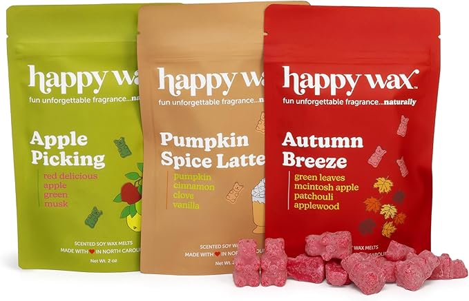 Happy Wax Forever Fall Collection Scented Natural Soy Wax Melts – 6 Total Oz. Collection Includes Apple Picking, Pumpkin Spice Latte and Autumn Breeze