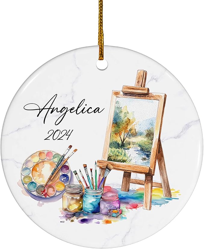 FLOCHIL Personalized Artist Ornaments for Christmas Tree, Custom Artist Palette Christmas Ornament with Name, Drawing Ornaments for Christmas Tree, Gifts for Girls, Christmas