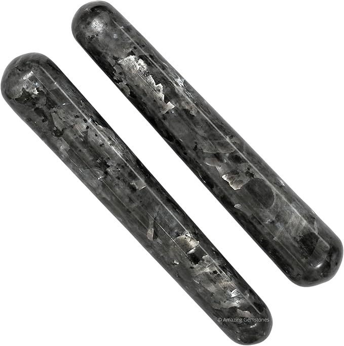 Amazing Gemstone Larvikite Crystal Wand Massage Stick - Pelvic Wand Gua Sha for Adults - Crystals and Healing Stones Massage Wands for Adults Gifts (Smooth)