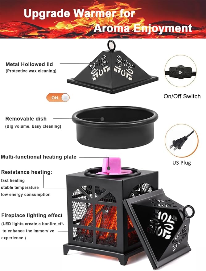 Dicimi Electric Wax Melter, House Shape Warmer, Creates Cozy Campfire Ambiance, 18W Energy-Saving, for Wax Cubes & Oils, Matte Black Farmhouse Home Decor