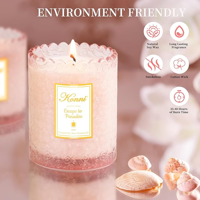 KONNI Scented Candles, Soy Candles, Aromatherapy Candle, Escape to Paradise Scented Candle for Men Women, 7.05oz Candle for Home Decor, Ideal for Creating Relaxing Ambience & Holiday Gifting