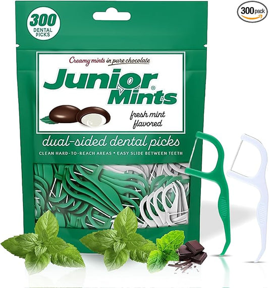 Flavored Floss Picks, 300 Count, Dental Floss Picks for Teeth with Fun Fruit Flavors, Flosser Picks for Adults and Children, | Mint Flavor