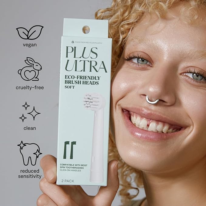 Plus Ultra Eco-Friendly Oral-B Compatible Electric Toothbrush Replacement Heads | 4 Heads Per Pack | Made with Recycled Plastic | Soft Toothbrush for Sensitive Teeth