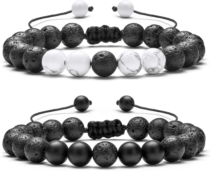 Hamoery Men Women 8mm Lava Rock Aromatherapy Anxiety Essential Oil Diffuser Bracelet Braided Rope Natural Stone Yoga Gifts Beads Bracelet Bangle-21017