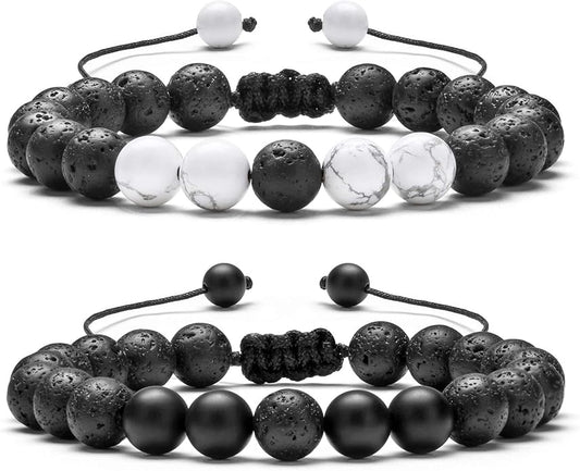 Hamoery Men Women 8mm Lava Rock Aromatherapy Anxiety Essential Oil Diffuser Bracelet Braided Rope Natural Stone Yoga Gifts Beads Bracelet Bangle-21017
