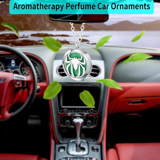 Essential Oil Diffuser Necklace - Aromatherapy Stainless Steel Spider Pattern Locket Pendant Jewelry Set for Birthday Christmas Halloween Women Men Teen