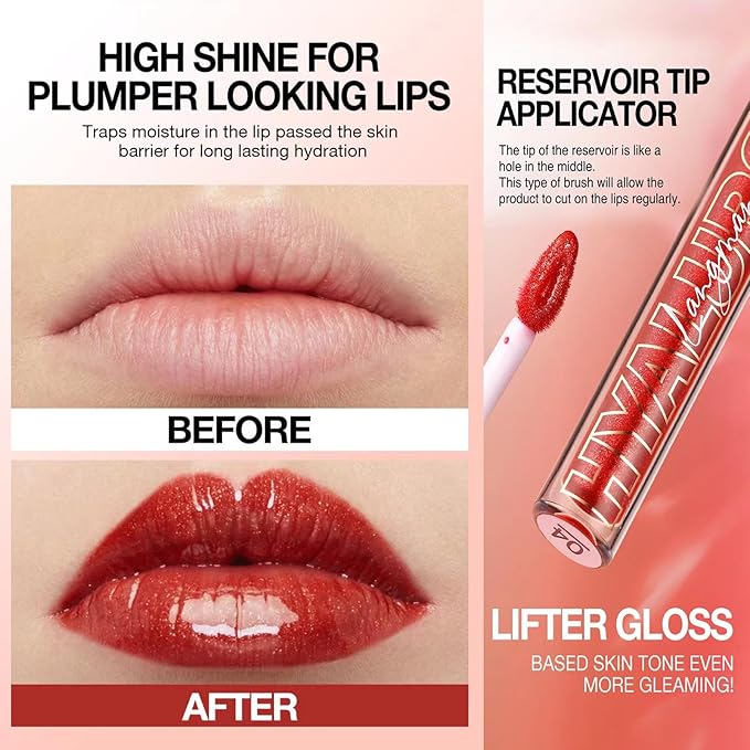 Cherry Red Lip Gloss Lip Plumper Gloss Tinted Glitter Lipgloss Lip Oil Teens Moisturizing High Shine And Vegan Plumping Lip Gloss For Women Girls Long-Lasting Dry Lip Care (06# Cherry Red)