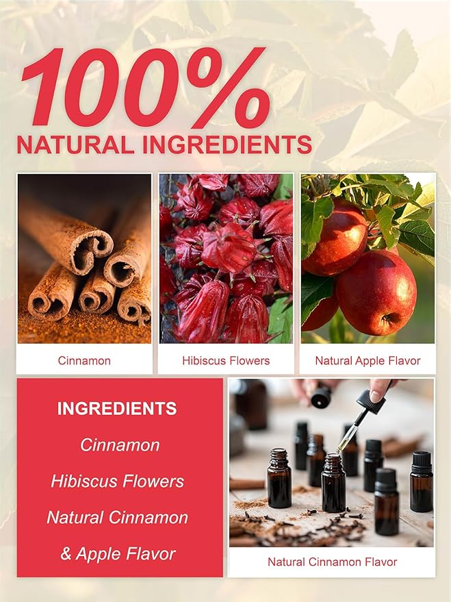 TeeLux Cinnamon Apple Tea Bags, 2.8g/bag, Cinnamon with Hibiscus Herbal Tea, Sweet & Tart & Slightly Spicy, Caffeine Free, 60 Count