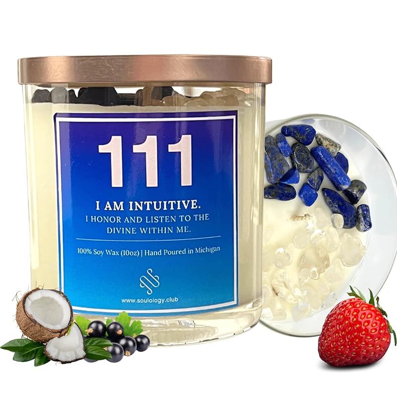 111 Angel Number Affirmation Scented candles 10oz,crystal candle with 100% Soy Wax & Phthalate-Free Fragrance candles, Gifts candles for women, candles for men, Manifestation Candle