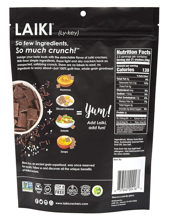 LAIKI Black Rice Crackers Combo | Gluten-free Healthy Snack | Vegan Savour Snack | NON-GMO Certified | Flavorful Snack | Diabetic Friendly | 100% Wholegrain | 12 Packs of 21 grams with 1 pack of 3.53