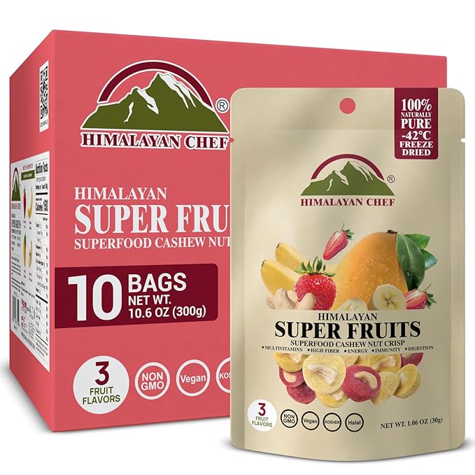 Himalayan Chef Super Reds Freeze-Dried Fruit Cashew Nut Crisps, 30g/each – 10 Pack | Mix Superfood Fruits | Healthy Snacks Packed with Multivitamins, High Fiber & Antioxidants for Energy Boost