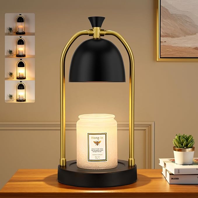 Hong-in Candle Warmer Lamp - with Timer & Dimmable, Cozy Birthday Gift for Women Mom, Modern Home Decor House Warming Gifts Wax Melt Warmer for Jar Candles with 2 Bulbs (Black)