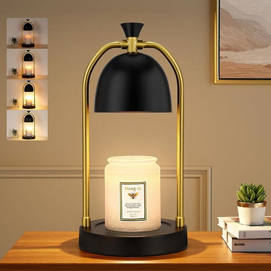 Hong-in Candle Warmer Lamp - with Timer & Dimmable, Cozy Birthday Gift for Women Mom, Modern Home Decor House Warming Gifts Wax Melt Warmer for Jar Candles with 2 Bulbs (Black)